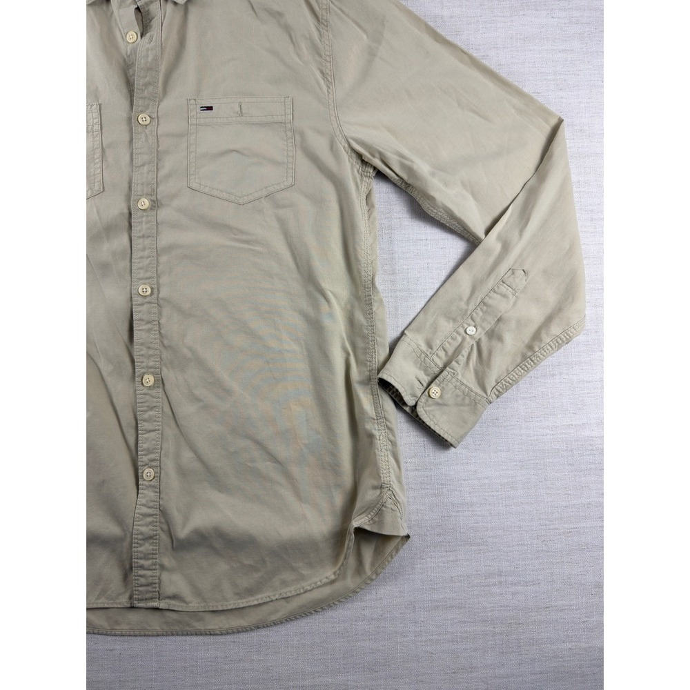 Tommy Hilfiger Mens Tan Khaki Long Sleeve Button Down Utility Shirt Large 0510